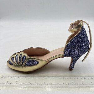XYD Purple Glitter Dance Ballroom Latin Jazz Sandals Kitten Heels Peep Toe Shoe
